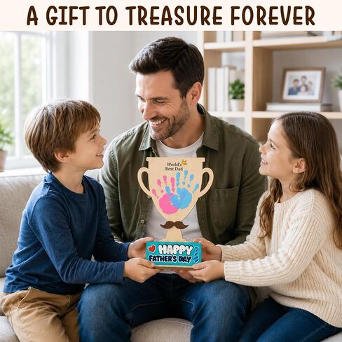 Fathers Day Crafts for Kids, 9" Wooden Best Dad Trophy Handprint Sign, DIY Gifts Fathers Day from Kids, Daughter, Son, DIY Craft Kit, Birthday Gifts for Father, New Dad, Husband, Step Dad, Grandpa in Saudi Arabia