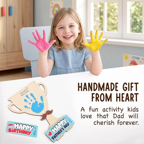 Fathers Day Crafts for Kids, 9" Wooden Best Dad Trophy Handprint Sign, DIY Gifts Fathers Day from Kids, Daughter, Son, DIY Craft Kit, Birthday Gifts for Father, New Dad, Husband, Step Dad, Grandpa in Saudi Arabia