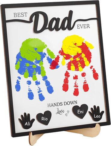 Fathers Day Crafts for Kids, 9" Wooden Best Dad Trophy Handprint Sign, DIY Gifts Fathers Day from Kids, Daughter, Son, DIY Craft Kit, Birthday Gifts for Father, New Dad, Husband, Step Dad, Grandpa in Saudi Arabia