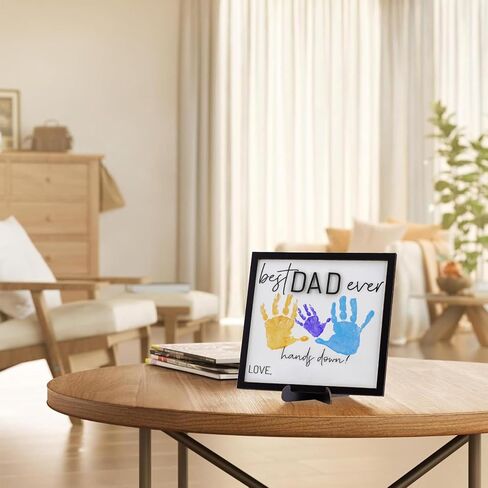Best Dad Ever Gifts Hands Down Sign with 3 Printing mud, Personalized Handprint Wooden Plaque from Kids, Handprint Gift from Daughter or Son, Wooden Sign Gift for Dad Fathers Day Crafts for Kids in Saudi Arabia