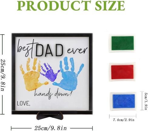 Best Dad Ever Gifts Hands Down Sign with 3 Printing mud, Personalized Handprint Wooden Plaque from Kids, Handprint Gift from Daughter or Son, Wooden Sign Gift for Dad Fathers Day Crafts for Kids in Saudi Arabia