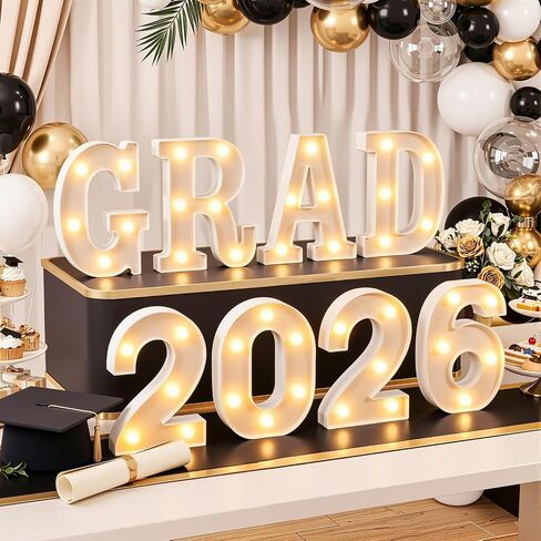 OLANRUN 2026 Graduation Decorations - 8 Pcs LED Marquee Light Up Letters GRAD 2026 for Table & Wall, Class of 2026 Graduation Party Decor Supplies for Kindergarten Preschool High School College, 6.2in in Saudi Arabia
