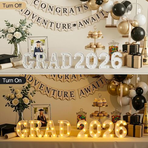 OLANRUN 2026 Graduation Decorations - 8 Pcs LED Marquee Light Up Letters GRAD 2026 for Table & Wall, Class of 2026 Graduation Party Decor Supplies for Kindergarten Preschool High School College, 6.2in in Saudi Arabia