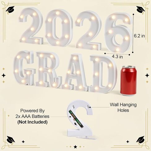 OLANRUN 2026 Graduation Decorations - 8 Pcs LED Marquee Light Up Letters GRAD 2026 for Table & Wall, Class of 2026 Graduation Party Decor Supplies for Kindergarten Preschool High School College, 6.2in in Saudi Arabia