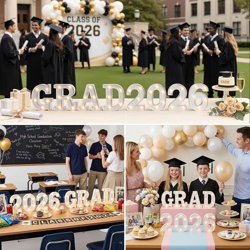 OLANRUN 2026 Graduation Decorations - 8 Pcs LED Marquee Light Up Letters GRAD 2026 for Table & Wall, Class of 2026 Graduation Party Decor Supplies for Kindergarten Preschool High School College, 6.2in in Saudi Arabia