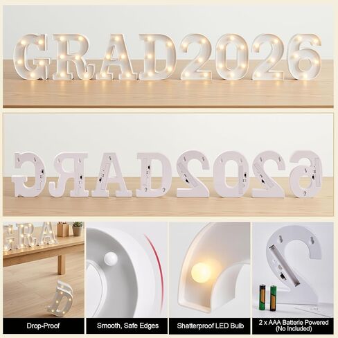 OLANRUN 2026 Graduation Decorations - 8 Pcs LED Marquee Light Up Letters GRAD 2026 for Table & Wall, Class of 2026 Graduation Party Decor Supplies for Kindergarten Preschool High School College, 6.2in in Saudi Arabia