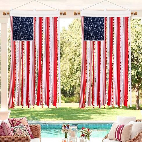 Deloky 2 Pcs 4th of July Rag American Flag Banner, 4 x 2.3 Ft Vintage Patriotic USA Flag Banner, Independence Day Retro American Flags Bunting for Outdoor Garden Yard Home Party Decoration in Saudi Arabia