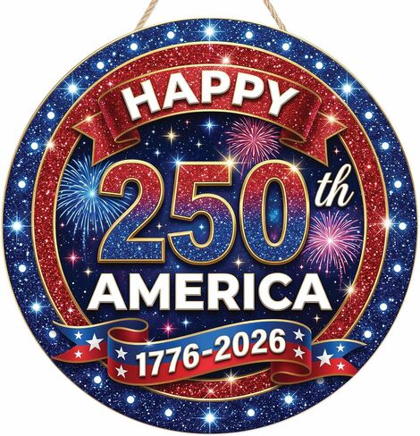 250th Anniversary Door Sign, 250th Anniversary Wreath, 250th Anniversary Decorations, Patriotic Independence Door Hanger Wooden Wall Decor Hanging Sign for Home Porch Outdoor Decor in Saudi Arabia