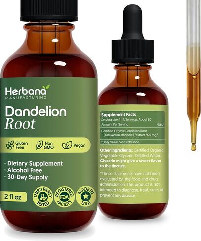 Dandelion Root 2 fl oz Liquid Extract - Natural Herbal Supplement for Cleansing, Digestive Function & Immunity - Organic Taraxacum officinale - Family Size - High Potency Drops - 30-Day Supply in Saudi Arabia