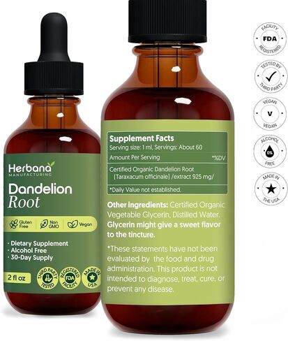 Dandelion Root 2 fl oz Liquid Extract - Natural Herbal Supplement for Cleansing, Digestive Function & Immunity - Organic Taraxacum officinale - Family Size - High Potency Drops - 30-Day Supply in Saudi Arabia