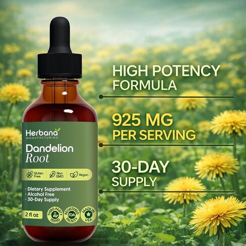 Dandelion Root 2 fl oz Liquid Extract - Natural Herbal Supplement for Cleansing, Digestive Function & Immunity - Organic Taraxacum officinale - Family Size - High Potency Drops - 30-Day Supply in Saudi Arabia