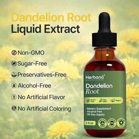 Dandelion Root 2 fl oz Liquid Extract - Natural Herbal Supplement for Cleansing, Digestive Function & Immunity - Organic Taraxacum officinale - Family Size - High Potency Drops - 30-Day Supply in Saudi Arabia