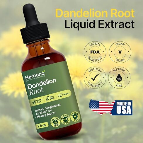 Dandelion Root 2 fl oz Liquid Extract - Natural Herbal Supplement for Cleansing, Digestive Function & Immunity - Organic Taraxacum officinale - Family Size - High Potency Drops - 30-Day Supply in Saudi Arabia