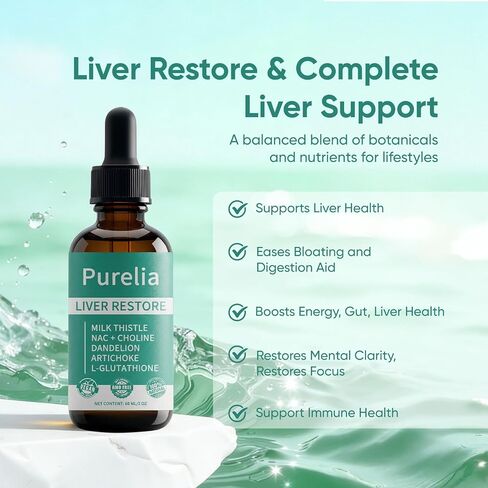 Purelia Liver Restore, Complete Liver Support Supplement with Milk Thistle, Dandelion Root & Choline for Balance in Saudi Arabia