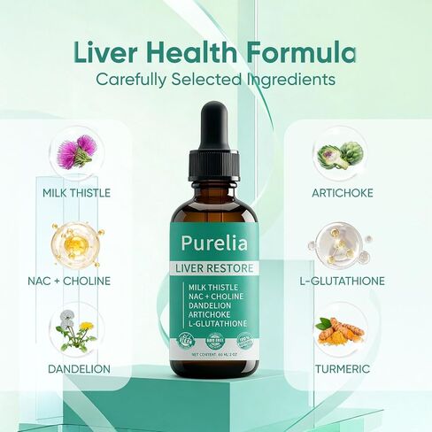 Purelia Liver Restore, Complete Liver Support Supplement with Milk Thistle, Dandelion Root & Choline for Balance in Saudi Arabia