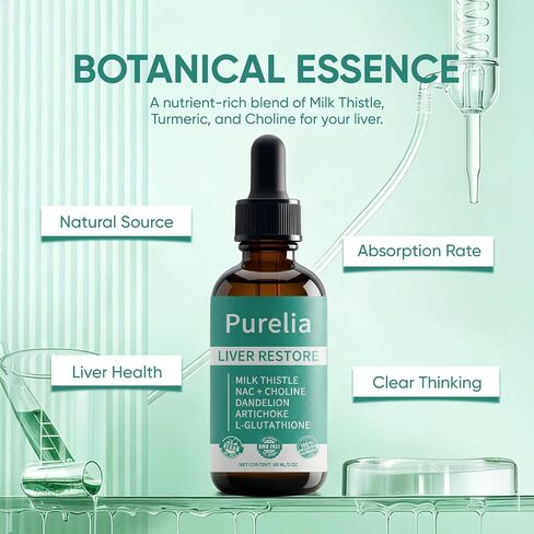 Purelia Liver Restore, Complete Liver Support Supplement with Milk Thistle, Dandelion Root & Choline for Balance in Saudi Arabia
