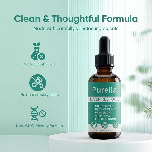 Purelia Liver Restore, Complete Liver Support Supplement with Milk Thistle, Dandelion Root & Choline for Balance in Saudi Arabia