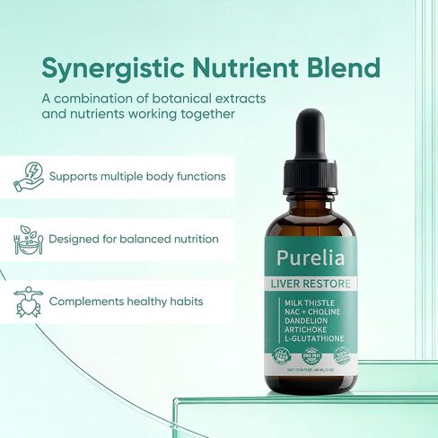 Purelia Liver Restore, Complete Liver Support Supplement with Milk Thistle, Dandelion Root & Choline for Balance in Saudi Arabia