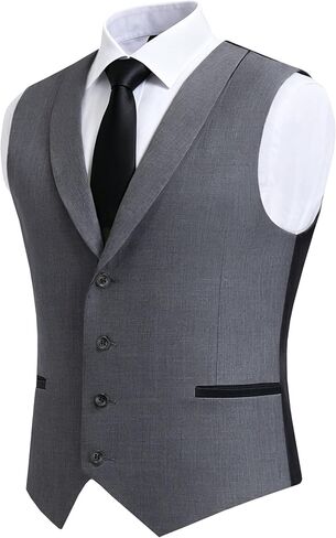 Men's Grey Formal Tuxedo Vests Shawl Collar Casual Suit Vest for Men, Gray Slim Fit Waistcoat for Business Wedding in Saudi Arabia