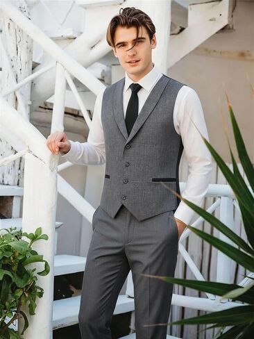 Men's Grey Formal Tuxedo Vests Shawl Collar Casual Suit Vest for Men, Gray Slim Fit Waistcoat for Business Wedding in Saudi Arabia