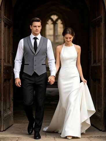 Men's Grey Formal Tuxedo Vests Shawl Collar Casual Suit Vest for Men, Gray Slim Fit Waistcoat for Business Wedding in Saudi Arabia