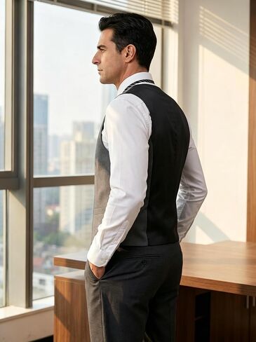 Men's Grey Formal Tuxedo Vests Shawl Collar Casual Suit Vest for Men, Gray Slim Fit Waistcoat for Business Wedding in Saudi Arabia