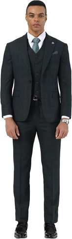 Stacy Adams Men’s Classic Hybrid 3-Piece Suit – Tailored Fit Glen Plaid Jacket, Vest, and Tailored Trousers in Kuwait