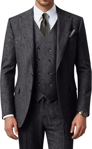 Men's Suits Retro Tweed Suits for Men 3 Piece Herringbone Suits for Wedding Prom Autumn Winter Jacket Vest Pants Sets in Saudi Arabia
