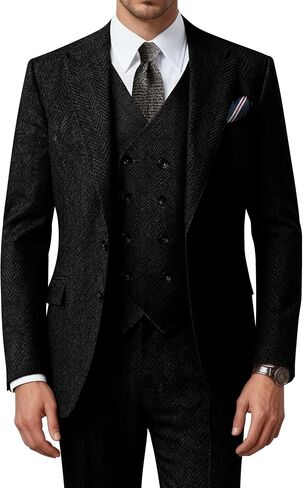 Men's Suits Retro Tweed Suits for Men 3 Piece Herringbone Suits for Wedding Prom Autumn Winter Jacket Vest Pants Sets in Saudi Arabia