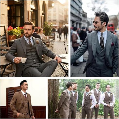 Men's Suits Retro Tweed Suits for Men 3 Piece Herringbone Suits for Wedding Prom Autumn Winter Jacket Vest Pants Sets in Saudi Arabia