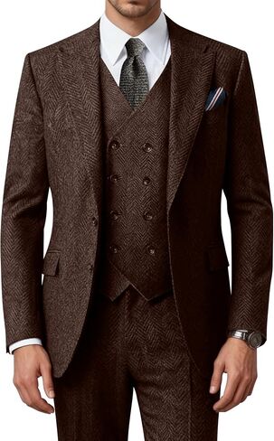 Men's Suits Retro Tweed Suits for Men 3 Piece Herringbone Suits for Wedding Prom Autumn Winter Jacket Vest Pants Sets in Saudi Arabia