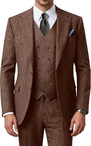 Men's Suits Retro Tweed Suits for Men 3 Piece Herringbone Suits for Wedding Prom Autumn Winter Jacket Vest Pants Sets in Saudi Arabia