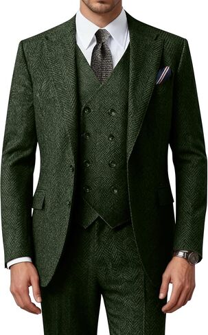 Men's Suits Retro Tweed Suits for Men 3 Piece Herringbone Suits for Wedding Prom Autumn Winter Jacket Vest Pants Sets in Saudi Arabia