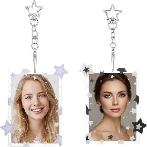 2 Pack Star Photo Card Holder 3x4inch Photocard Holder Keychain Acrylic Cute Photocard Holders with Star Pendant Portable Card Case Protective Cover for Cards Photo Album Storage in Saudi Arabia