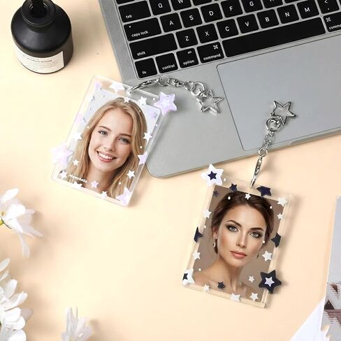 2 Pack Star Photo Card Holder 3x4inch Photocard Holder Keychain Acrylic Cute Photocard Holders with Star Pendant Portable Card Case Protective Cover for Cards Photo Album Storage in Saudi Arabia