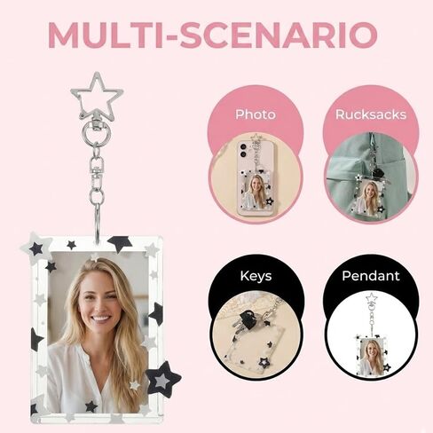 2 Pack Star Photo Card Holder 3x4inch Photocard Holder Keychain Acrylic Cute Photocard Holders with Star Pendant Portable Card Case Protective Cover for Cards Photo Album Storage in Saudi Arabia