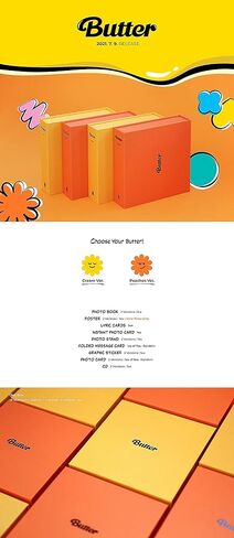 BTS Butter Single Album Peaches Version CD+PhotoBook+2p Lyrics Card+1p Instant PhotoCard+1p PhotoStand+1p Folded Message Card+1p Graphic Sticker+1p PhotoCard+Tracking in Kuwait