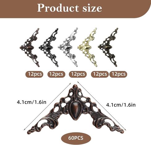 60 Pcs Book Corner Protectors, Vintage Metal Edge Guards for Decoration and Protection, Ideal for Scrapbooking Albums Menus and Crafts, Antique Style Photo Corners for DIY Projects in Kuwait