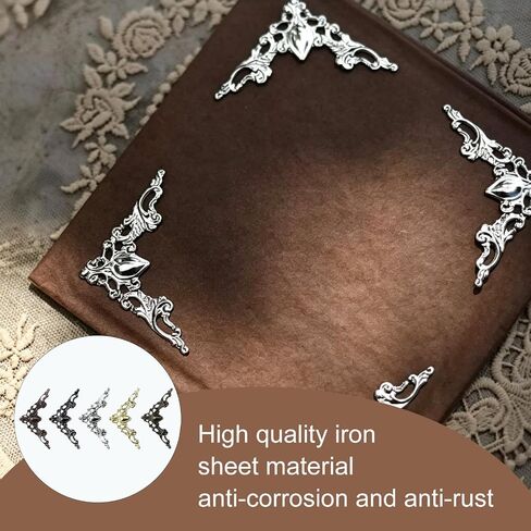 60 Pcs Book Corner Protectors, Vintage Metal Edge Guards for Decoration and Protection, Ideal for Scrapbooking Albums Menus and Crafts, Antique Style Photo Corners for DIY Projects in Kuwait