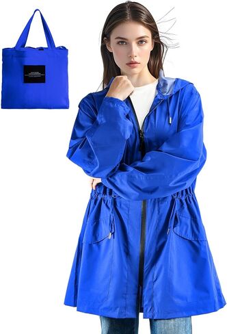 SOPPY Women Waterproof Raincoat Ladies Rain Jacket with Hood, Lightweight Unisex Rain Coat Windbreaker Trench in Saudi Arabia
