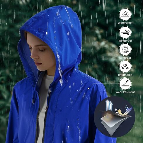 SOPPY Women Waterproof Raincoat Ladies Rain Jacket with Hood, Lightweight Unisex Rain Coat Windbreaker Trench in Saudi Arabia