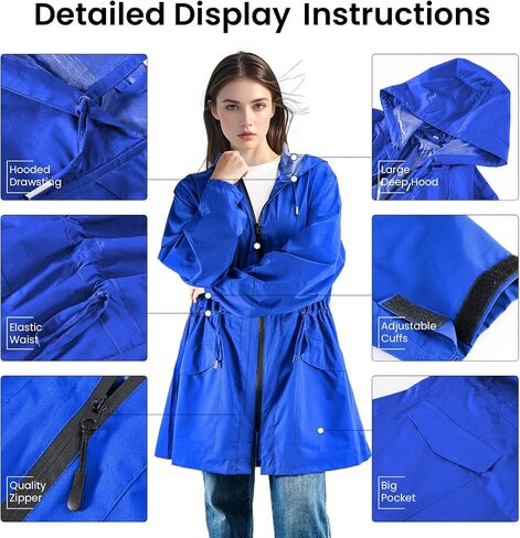 SOPPY Women Waterproof Raincoat Ladies Rain Jacket with Hood, Lightweight Unisex Rain Coat Windbreaker Trench in Saudi Arabia