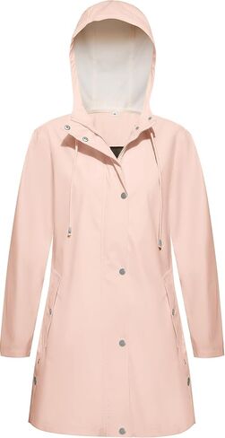 Mixxmix Rain Jacket Womens Waterproof with Hood, Long Rain Coat Windproof Windbreaker Outdoor Rain Trench Coat S-XXL in Saudi Arabia