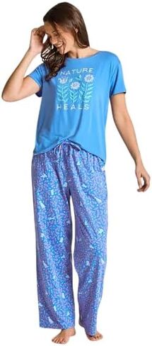 Life is Good. Women's Puppy Floral Pattern Snuggle Up Sleep Pant, Athletic Blue in Kuwait