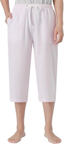 Women's Petite Capri Pajama Pants Cotton Seersucker Wide Leg Lounge Capris in Kuwait
