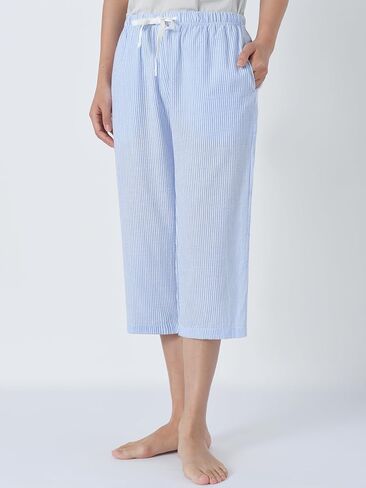Women's Petite Capri Pajama Pants Cotton Seersucker Wide Leg Lounge Capris in Kuwait