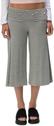 ROAONOCOMO Women Gauchos Pants Fold Over Low Rise Cropped Capris Pants Foldover Wide Leg Yoga Culotte Pajama Bottoms in Kuwait
