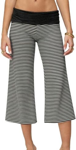 ROAONOCOMO Women Gauchos Pants Fold Over Low Rise Cropped Capris Pants Foldover Wide Leg Yoga Culotte Pajama Bottoms in Kuwait