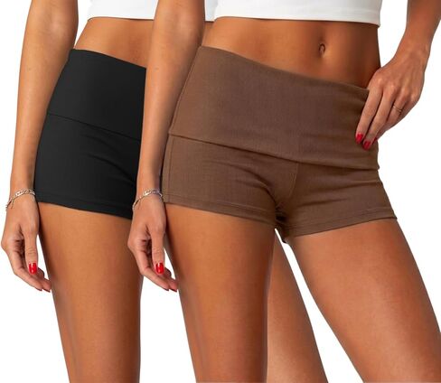 ONLYSTORY 2 Pack Womens Fold Over Shorts Y2K Micro Shorts Elastic Waist Lounge Pajamas Bottoms Summer Casual Yoga Sleepwear in Kuwait