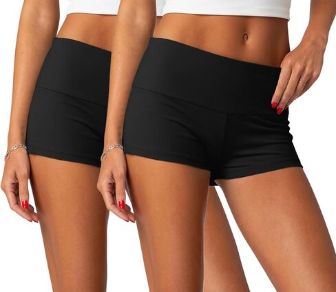 ONLYSTORY 2 Pack Womens Fold Over Shorts Y2K Micro Shorts Elastic Waist Lounge Pajamas Bottoms Summer Casual Yoga Sleepwear in Kuwait